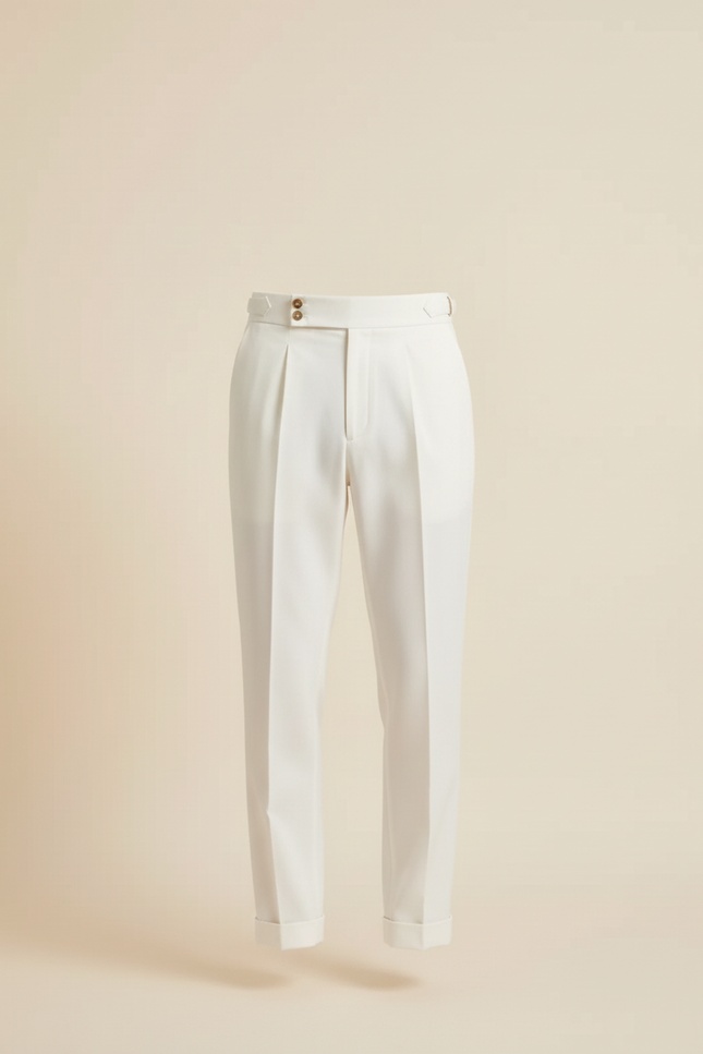 Pantalon Blanc Plissé Droit Homme Élégant Formel - Gabardine - vue 3