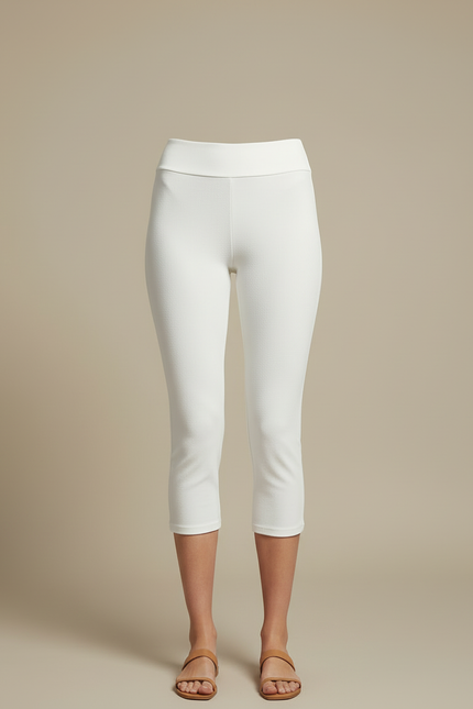 Pantalon Blanc Capri Taille Haute Stretch Slim Femme - Maille - vue 3