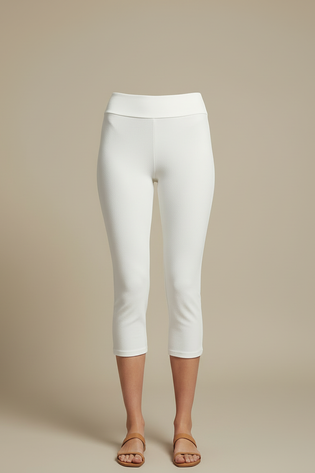Pantalon Blanc Capri Taille Haute Stretch Slim Femme - Maille - vue 3