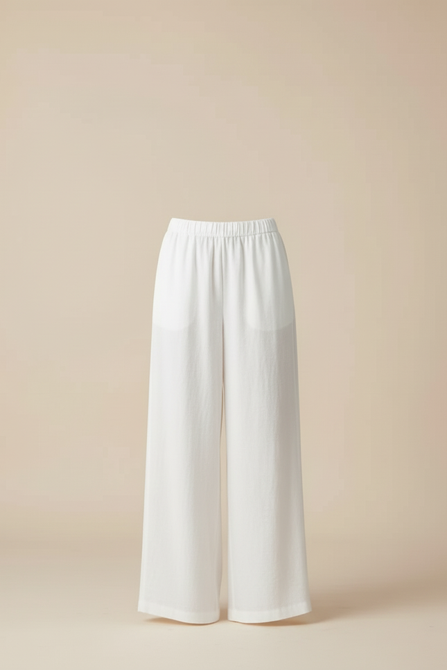 Pantalon Blanc Large Lin Fluide Casual Chic - vue 3