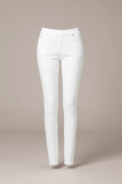 Pantalon Blanc Slim Taille Haute Stretch Femme - Coton - vue 3