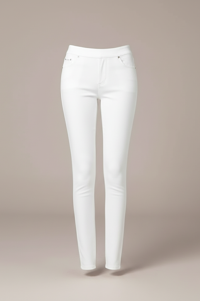 Pantalon Blanc Slim Taille Haute Stretch Femme - Coton - vue 3