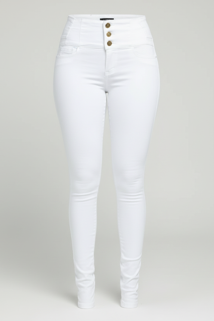 Pantalon Blanc Skinny Taille Haute Boutons - Jean - vue 3