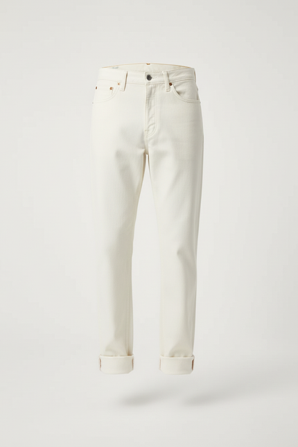 Pantalon Blanc Écru Droit Décontracté Homme Coton - Jean - vue 3