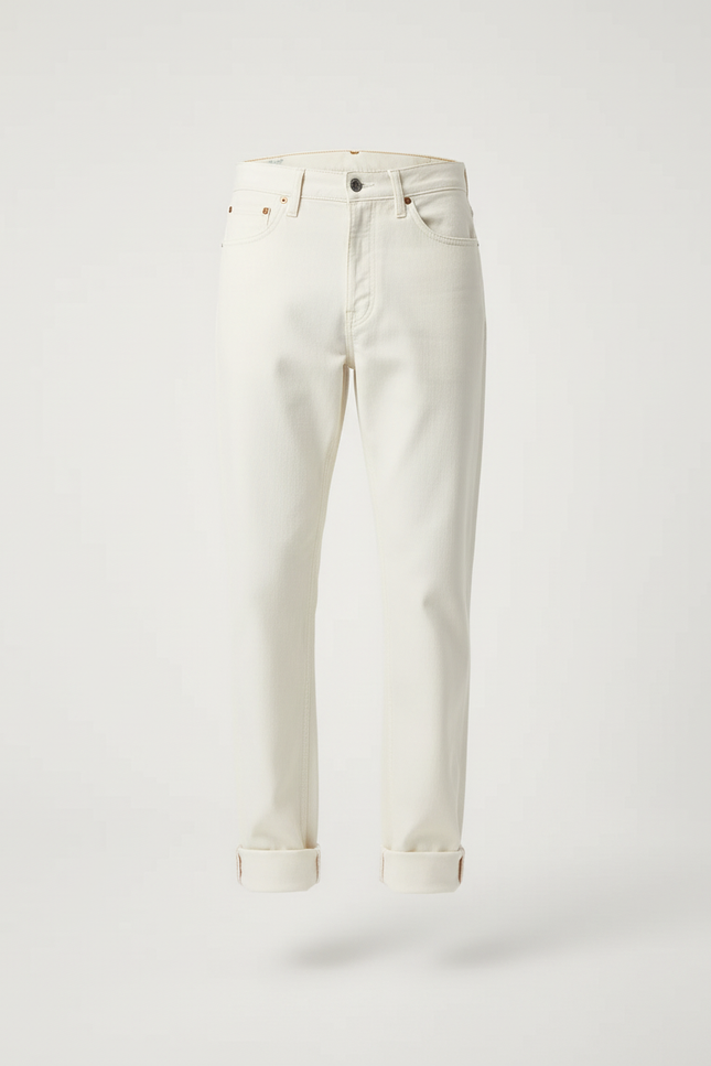 Pantalon Blanc Écru Droit Décontracté Homme Coton - Jean - vue 3