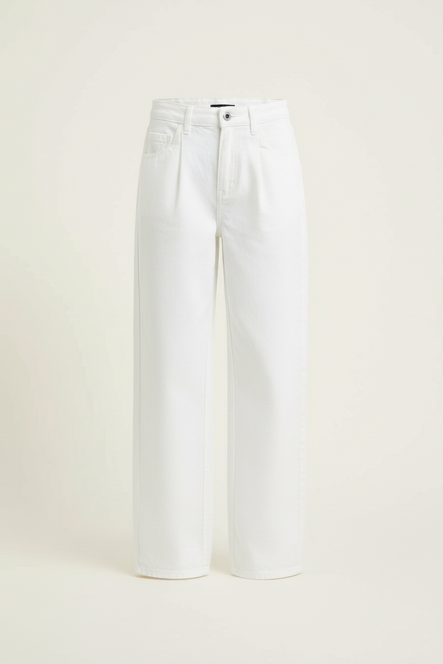 Pantalon Blanc Jean Ample Taille Haute Fille - vue 3