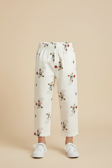 Pantalon Blanc Coton Imprimé Dessins Animaux Décontracté Enfant - vue 3