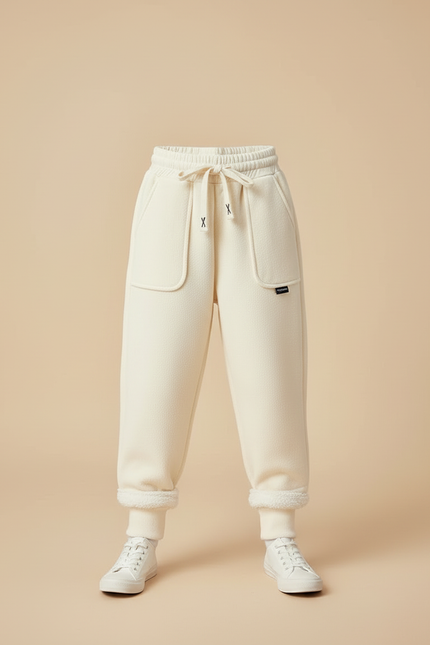 Pantalon Blanc Molletonné Cordon Décontracté Enfant - Beige - vue 3