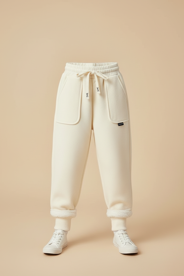 Pantalon Blanc Molletonné Cordon Décontracté Enfant - Beige - vue 3