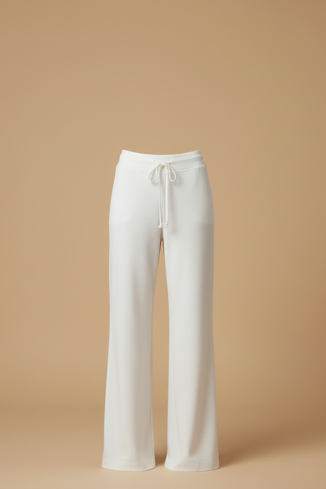 Pantalon Blanc Large Fluide Cordon Décontracté - Molleton - vue 3