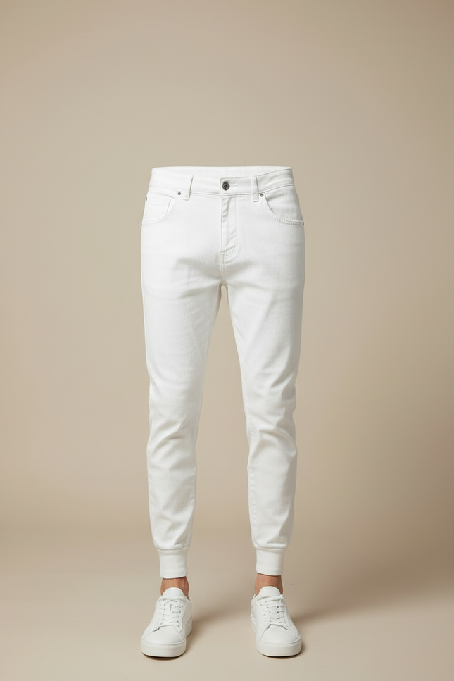 Pantalon Blanc Jogger Coton Slim Décontracté Homme - vue 3
