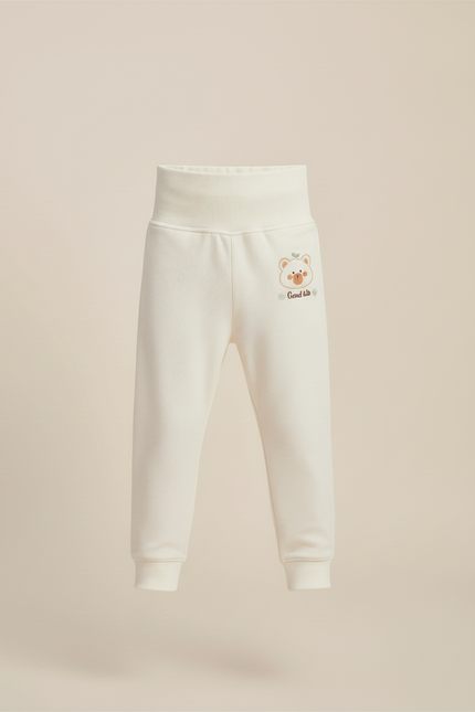 Pantalon Blanc Côtelé Ours Confortable Enfant - Maille - vue 3