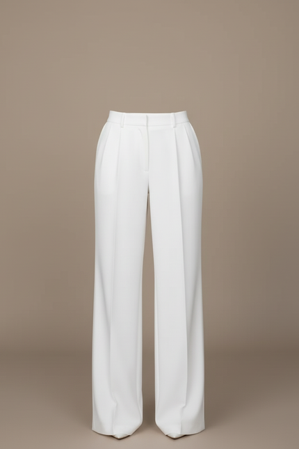 Pantalon Blanc Ample Plissé Fluide Élégant Femme - Polyester - vue 3
