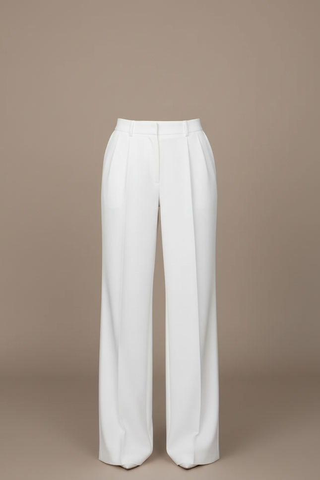 Pantalon Blanc Ample Plissé Fluide Élégant Femme - Polyester - vue 3