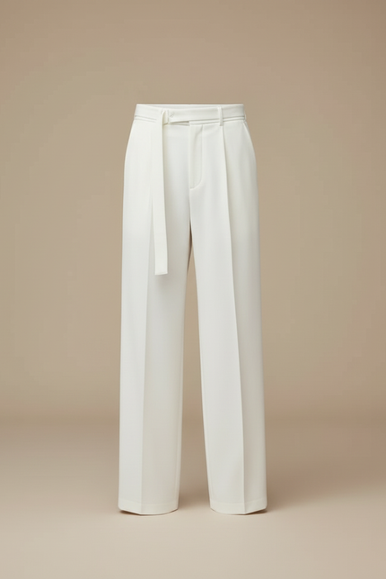 Pantalon Blanc Homme Fluide Décontracté Élégant Ceinturé - Polyester - vue 3