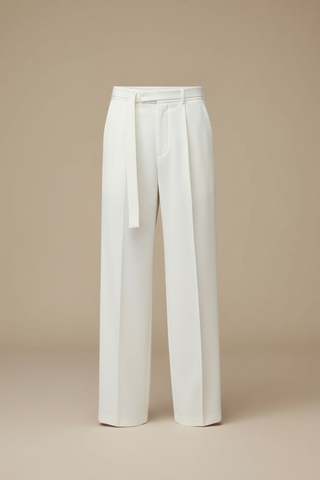 Pantalon Blanc Homme Fluide Décontracté Élégant Ceinturé - Polyester - vue 3