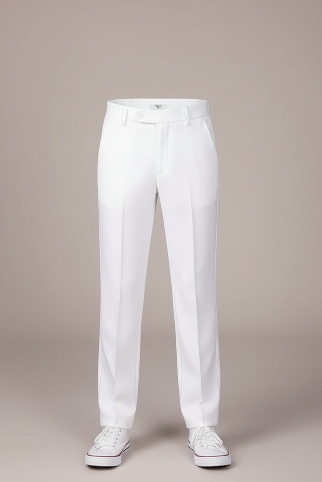 Pantalon Blanc Droit Élégant Cérémonie Garçon Ajusté - Gabardine - vue 3