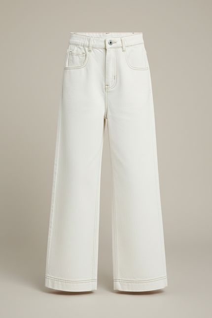 Pantalon Blanc Large Décontracté Fille Denim - Jean - vue 3