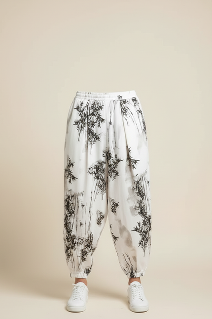 Pantalon Blanc Harem Imprimé Bambou Homme Décontracté - Viscose - vue 3