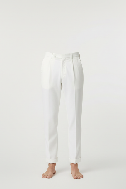 Pantalon Blanc Homme Droit Plissé Habillé Coton Élégant - Gabardine - vue 3