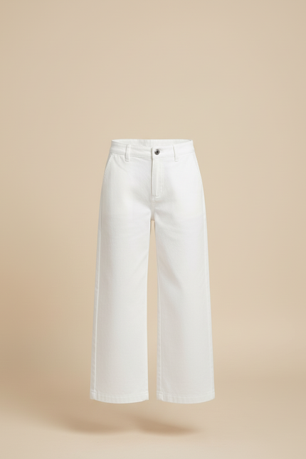 Pantalon Blanc Ample Droit Décontracté Fille Coton - vue 3