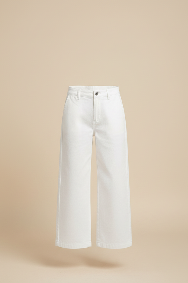 Pantalon Blanc Ample Droit Décontracté Fille Coton - vue 3