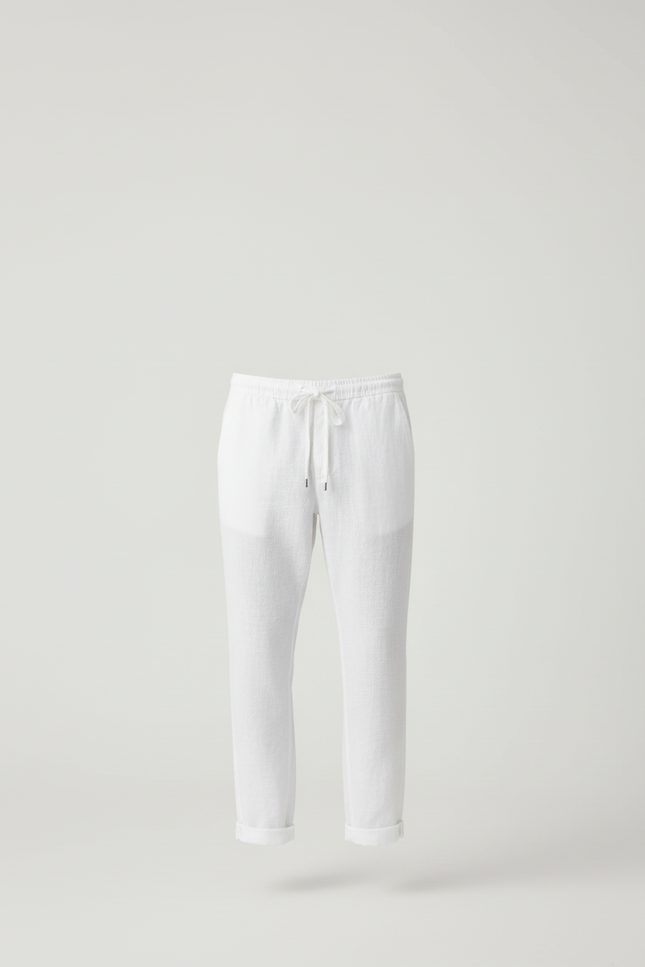 Pantalon Blanc Lin Décontracté Cheville Cordon Homme - vue 3
