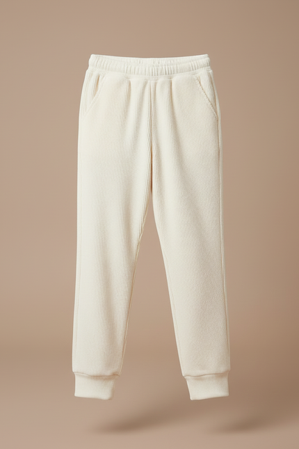 Pantalon Blanc Côtelé Enfant Confortable Décontracté - Beige Cordé - vue 3