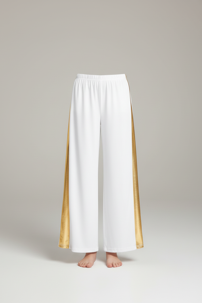 Pantalon Blanc Large Doré Brillant Fille Danse - Polyester - vue 3