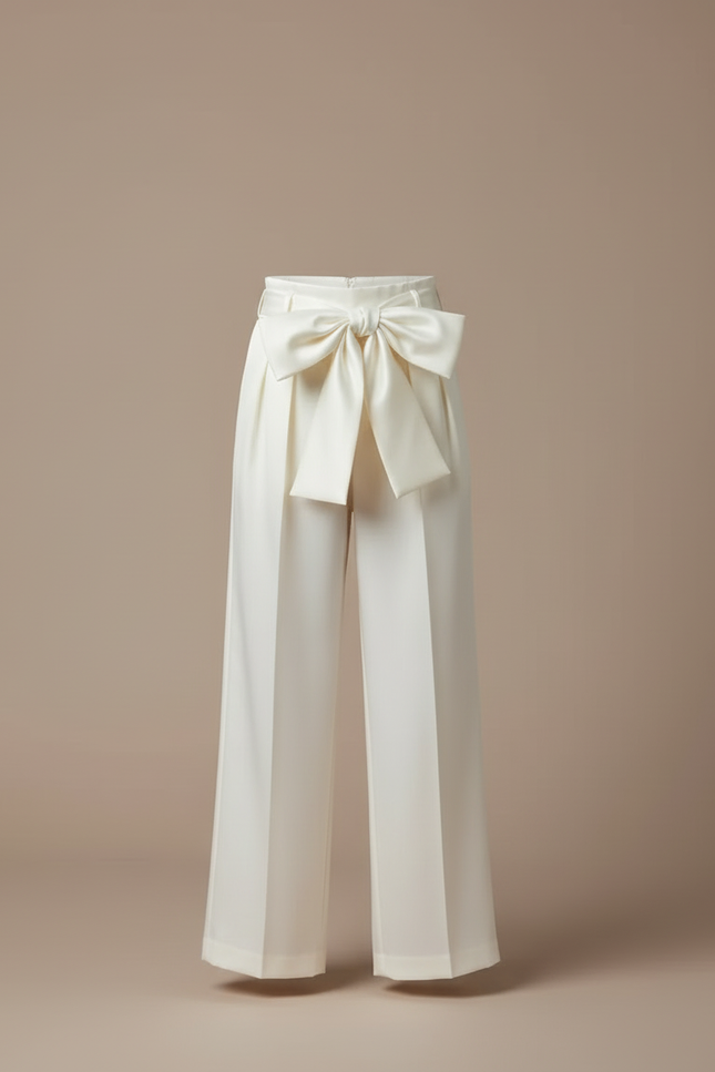 Pantalon Blanc Satiné Large Nœud Élégant Fille - vue 3