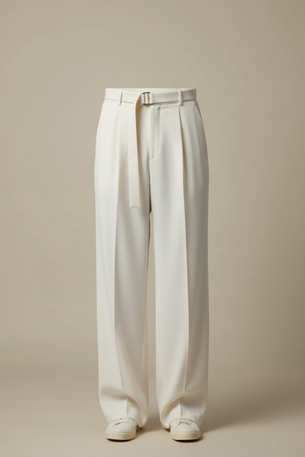 Pantalon Blanc Ample Plissé Décontracté Homme - Gabardine - vue 3