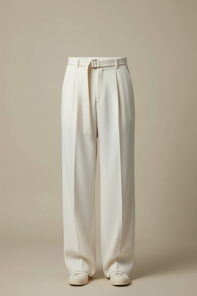 Pantalon Blanc Ample Plissé Décontracté Homme - Gabardine - vue 3
