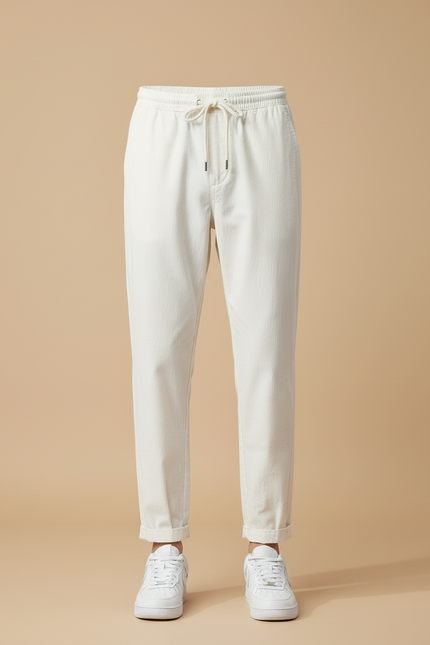 Pantalon Blanc Coton Décontracté Coupe Droite Homme - vue 3