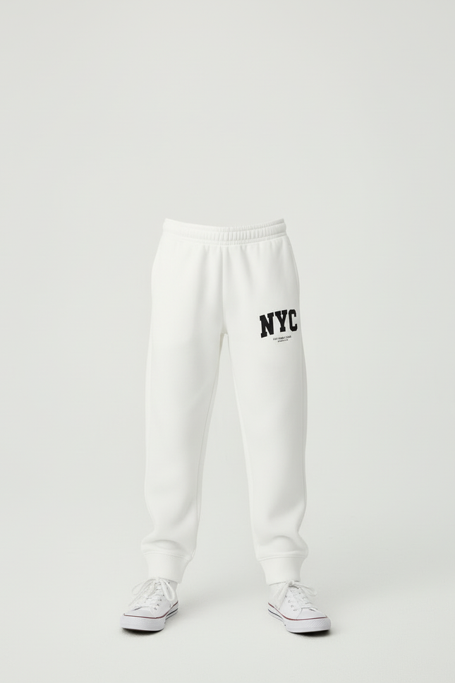 Pantalon Blanc Jogging Molletonné Imprimé NYC Garçon - vue 3