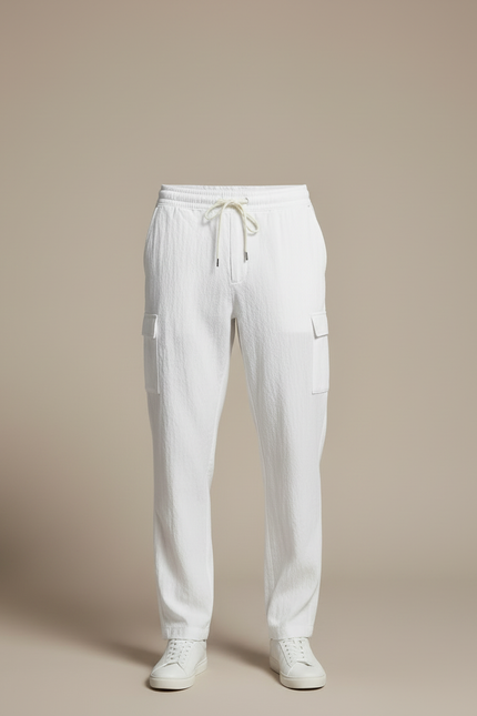 Pantalon Blanc Cargo Léger Multi-Poches Respirant Cordon - Lin - vue 3