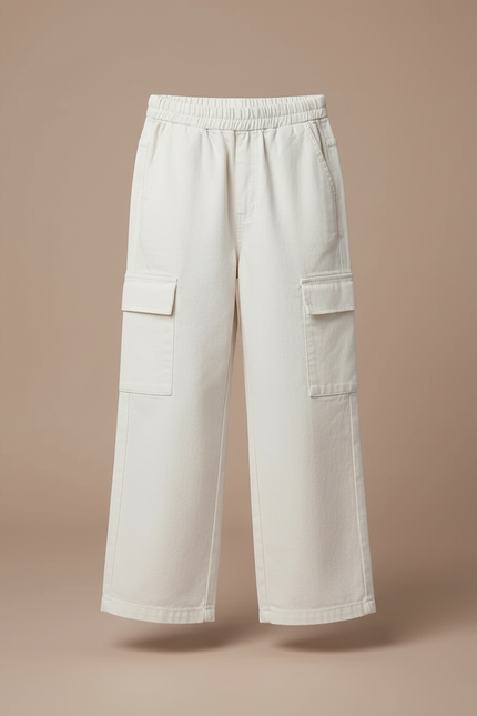 Pantalon Blanc Cargo Ample Enfant Décontracté Poches - Toile - vue 3