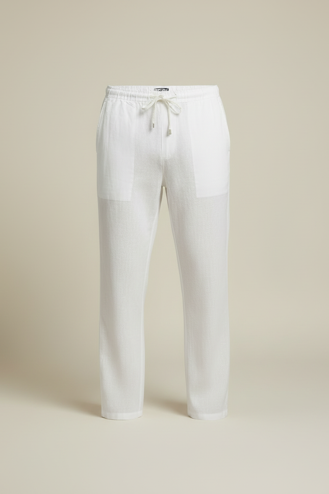 Pantalon Blanc Lin Coton Ample Décontracté Homme - vue 3