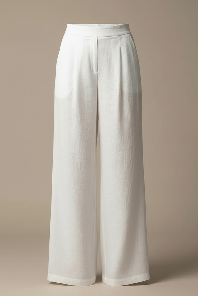 Pantalon Blanc Large Fluide Lin Élégant Femme - vue 3