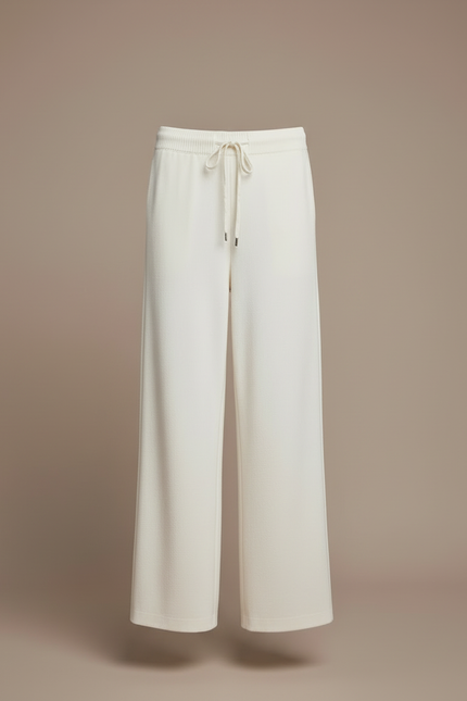 Pantalon Blanc Tricoté Ample Taille Haute Fluide - Maille - vue 3