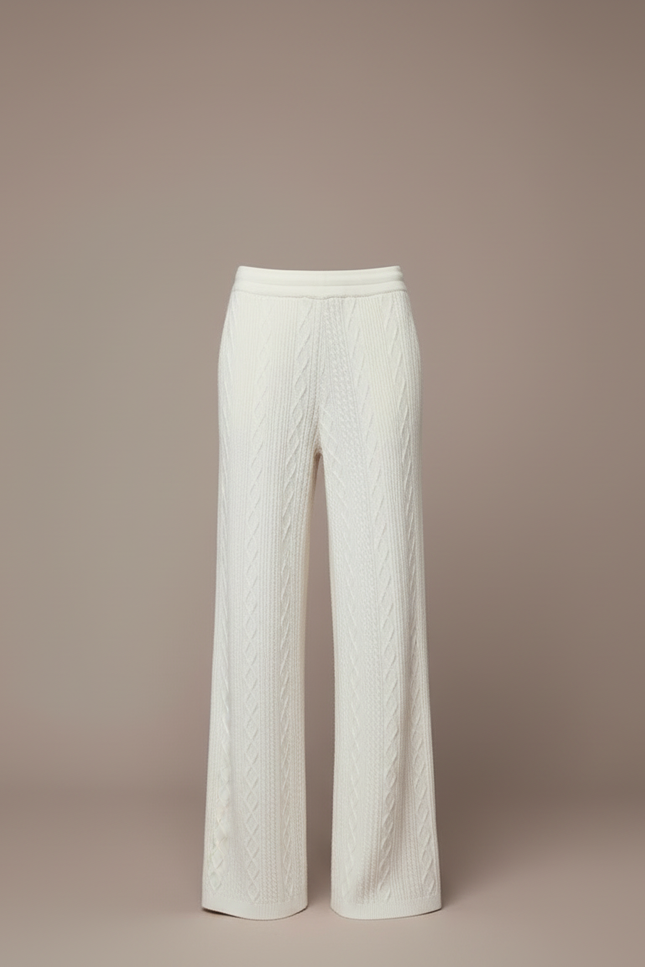 Pantalon Blanc Tricoté Ample Confortable Femme Câblé - Maille - vue 3