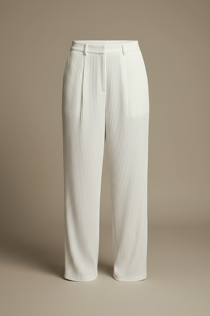 Pantalon Blanc Plissé Ample Élégant Fluide Femme - Polyester - vue 3