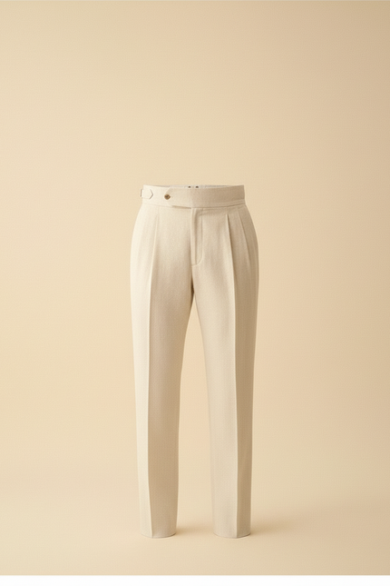 Pantalon Blanc Droit Plissé Habillé Lin Élégant Homme - Beige - vue 3