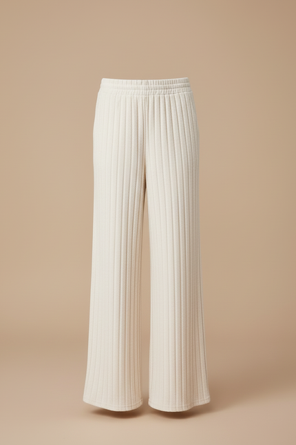 Pantalon Blanc Côtelé Ample Décontracté Enfant Fille - Maille - vue 3