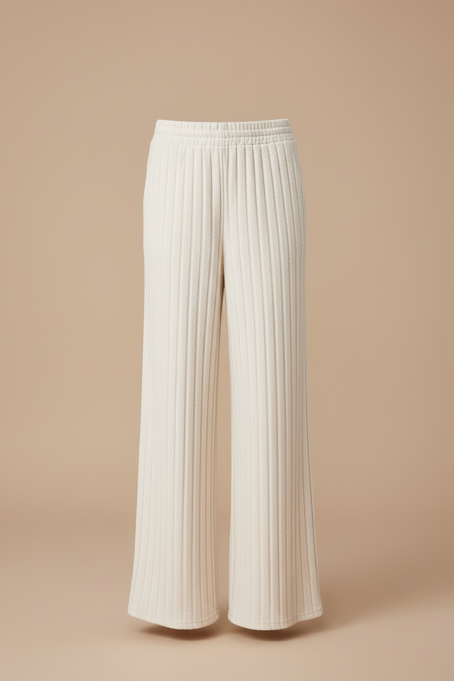 Pantalon Blanc Côtelé Ample Décontracté Enfant Fille - Maille - vue 3