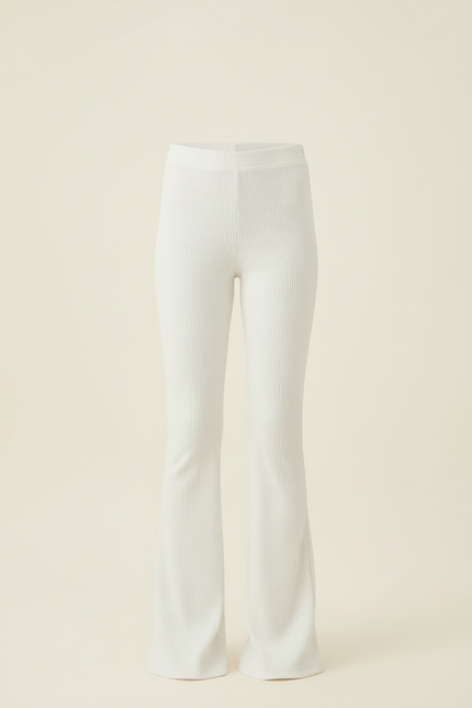 Pantalon Blanc Côtelé Évasé Taille Haute Confortable - Maille - vue 3