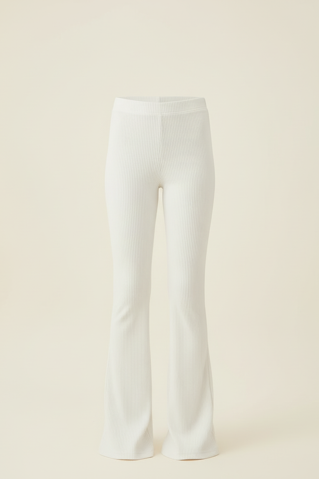 Pantalon Blanc Côtelé Évasé Taille Haute Confortable - Maille - vue 3
