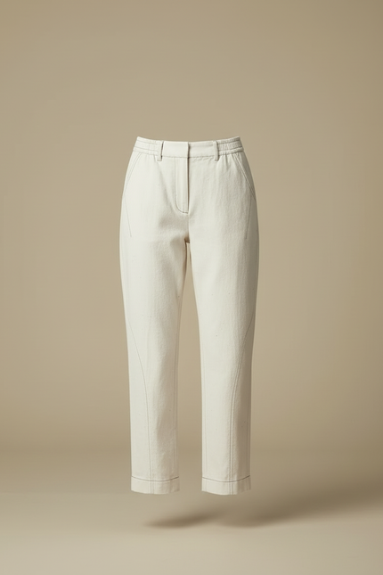 Pantalon Blanc Écru Décontracté Coton Femme - Toile - vue 3