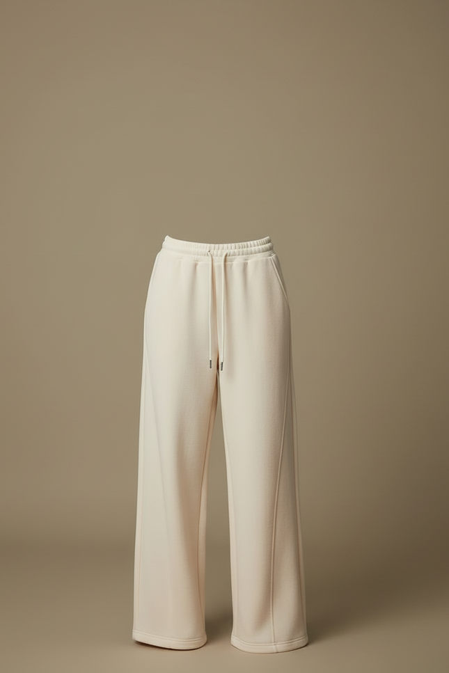 Pantalon Blanc Large Molletonné Cordon Décontracté - vue 3