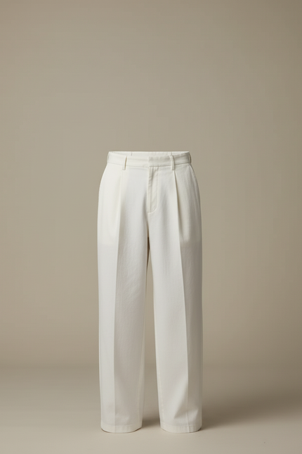 Pantalon Blanc Homme Ample Plissé Coton Décontracté - vue 3