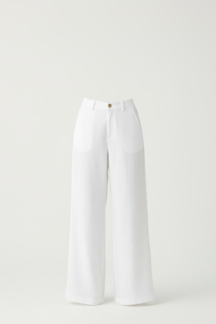 Pantalon De Lin Blanc Femme - vue 3